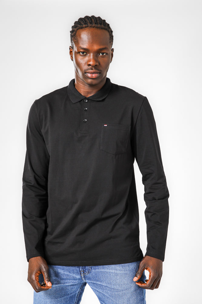 חולצת פולו ארוכה בצבע שחור