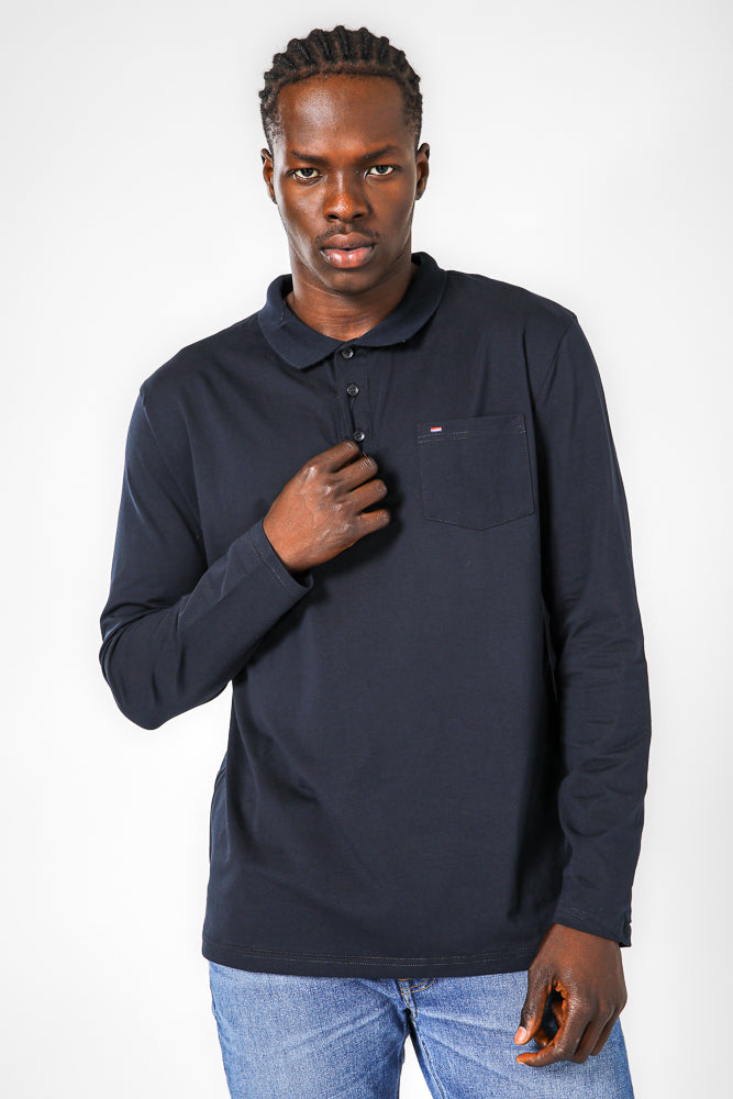 חולצת פולו ארוכה בצבע נייבי