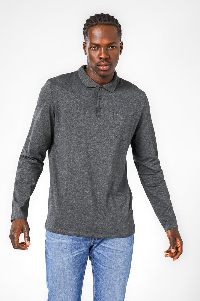 חולצת פולו ארוכה בצבע אפור כהה
