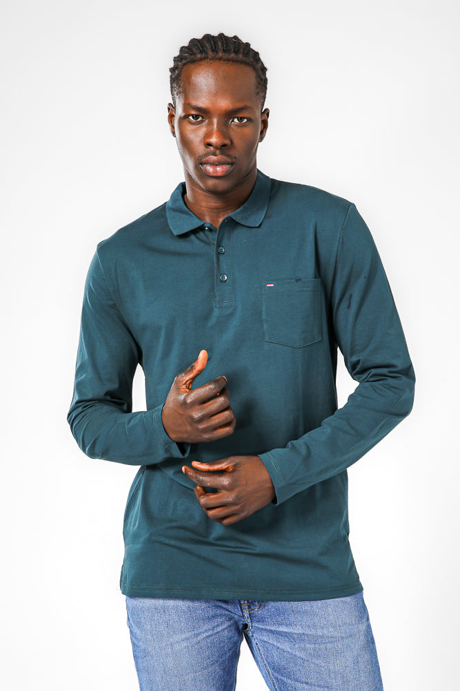 חולצת פולו ארוכה בצבע טורקיז