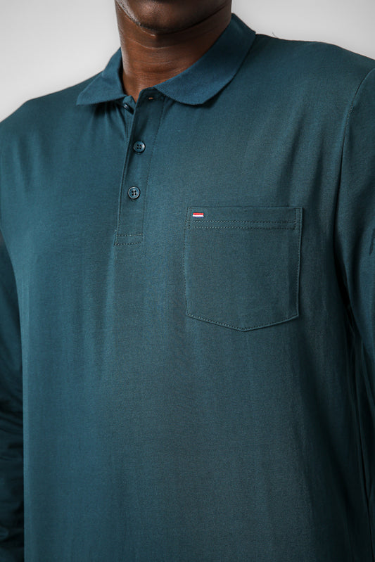 חולצת פולו ארוכה בצבע טורקיז