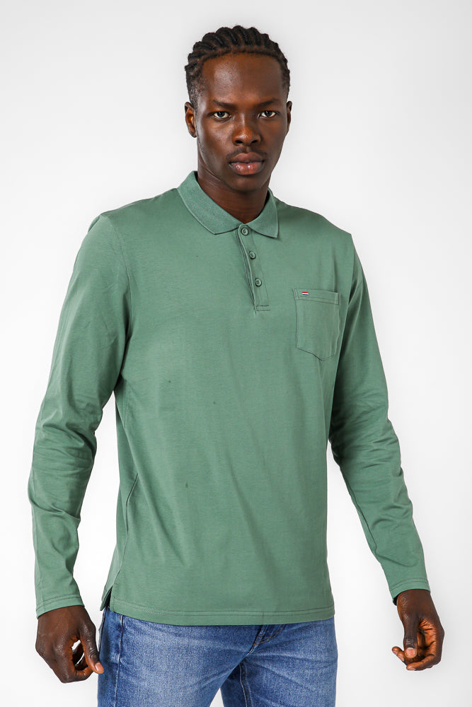 חולצת פולו ארוכה בצבע זית