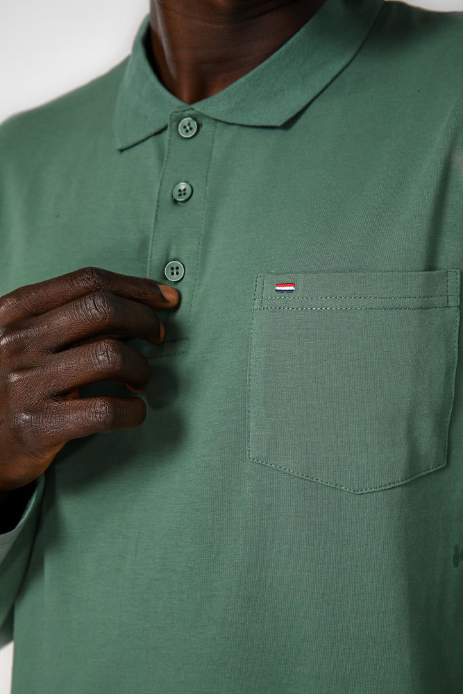 חולצת פולו ארוכה בצבע זית