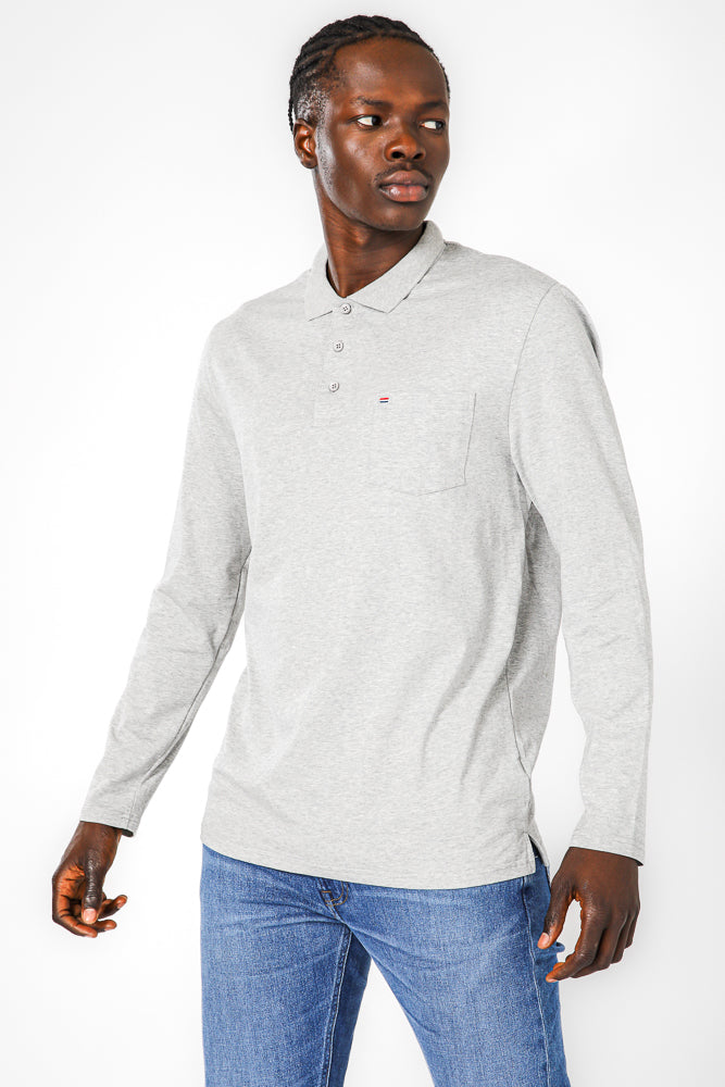 חולצת פולו ארוכה בצבע אפור בהיר