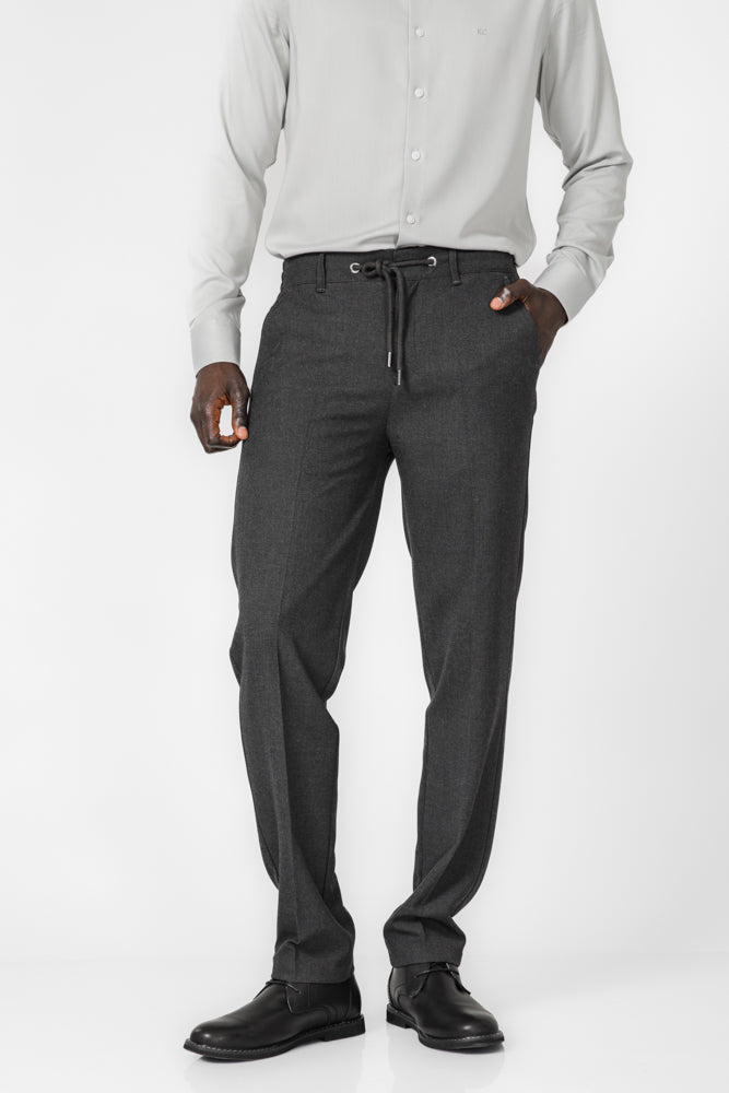 מכנסיים אלגנטיים עם שרוך בצבע אפור כהה