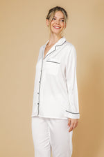 חליפת פיג'מה סאטן ארוכה בצבע לבן לנשים | קנת קול