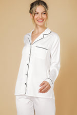 חליפת פיג'מה סאטן ארוכה בצבע לבן לנשים | קנת קול