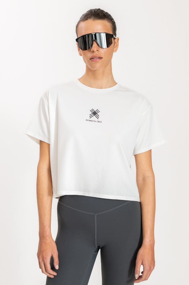 טישירט לנשים Cropped בצבע לבן