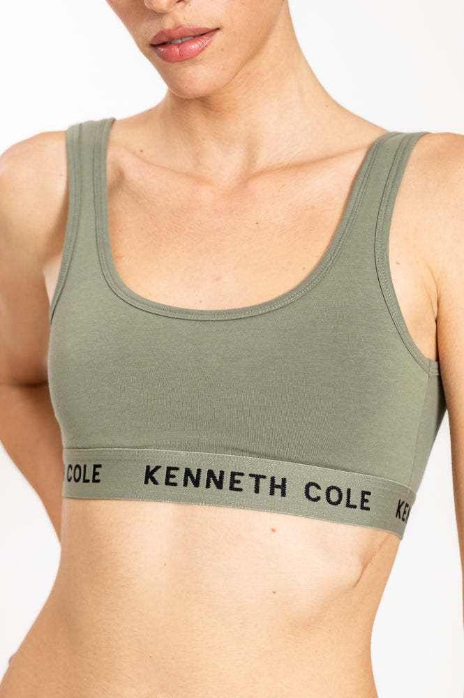 טאנק טופ לוגו עם גומי רחב בצבע ירוק זית