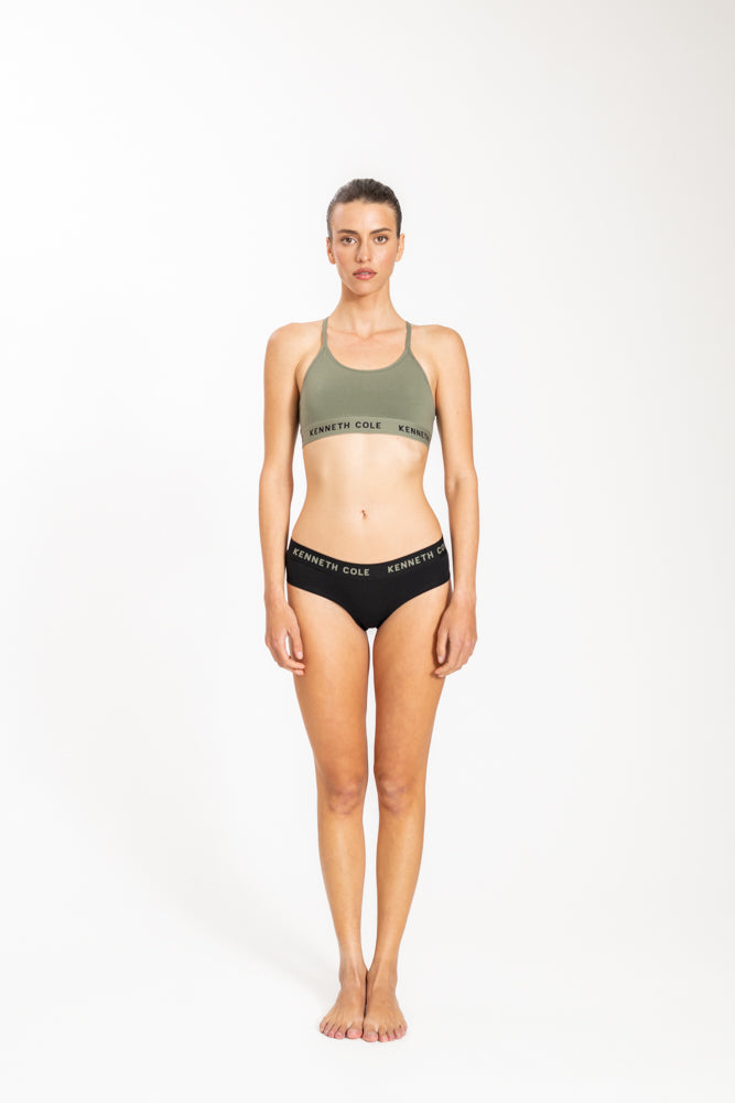 גוזיית ספגטי לוגו עם גומי צר בצבע ירוק זית