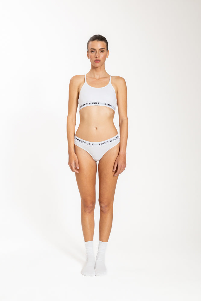 גוזיית ספגטי לוגו עם גומי צר בצבע לבן