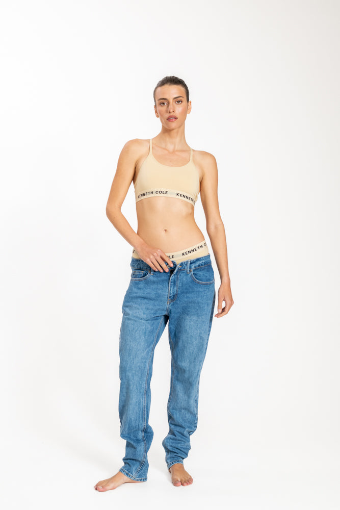 גוזיית ספגטי לוגו עם גומי צר בצבע ניוד