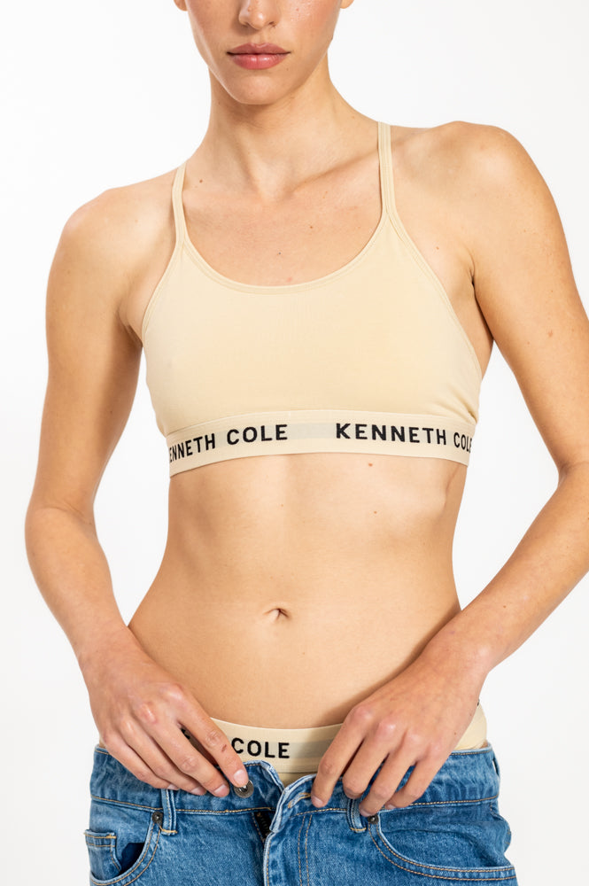 גוזיית ספגטי לוגו עם גומי צר בצבע ניוד