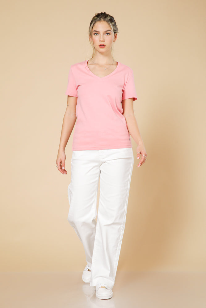 טי כותנה פרימיום צווארון וי בצבע ורוד