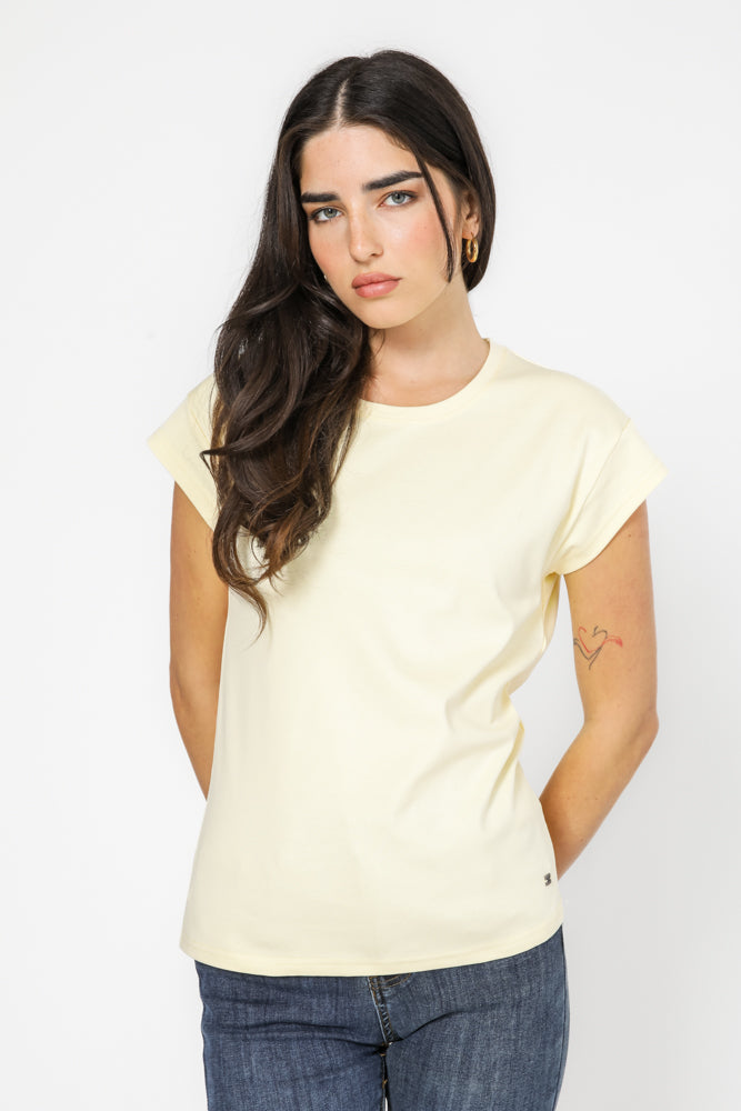 טישירט כותנה פרימיום ללא שרוול בצבע וניל