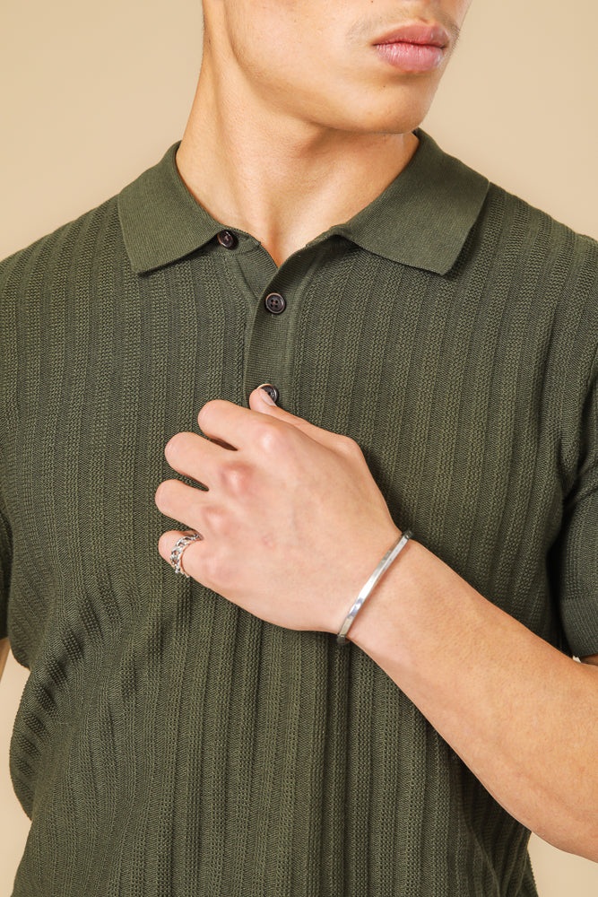 סריג פולו דק בצבע ירוק זית