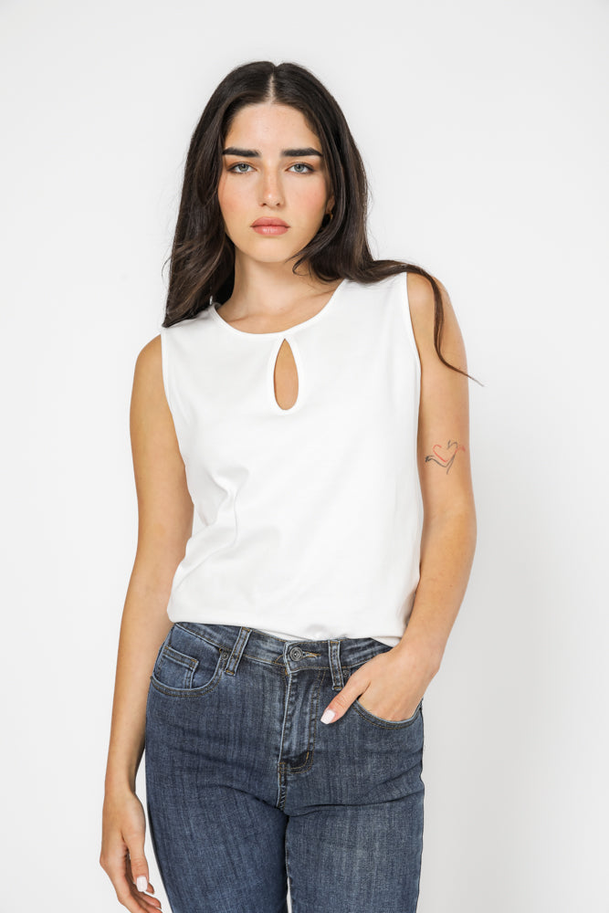 טופ כותנה פרימיום בצבע לבן