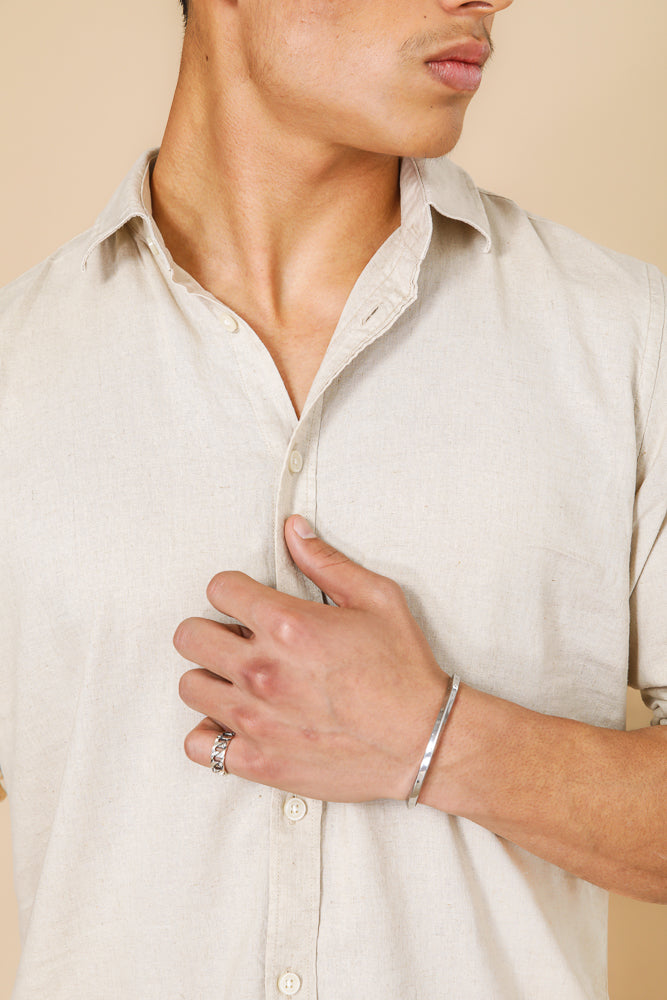 מכותפרת פשתן כיסים מודרן בצבע בז'