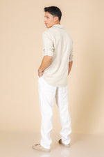 מכותפרת פשתן כיסים מודרן בצבע בז'