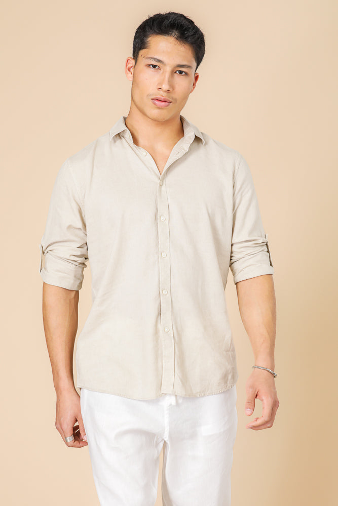 מכותפרת פשתן כיסים מודרן בצבע בז'