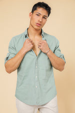 מכותפרת פשתן כיסים מודרן בצבע ירוק