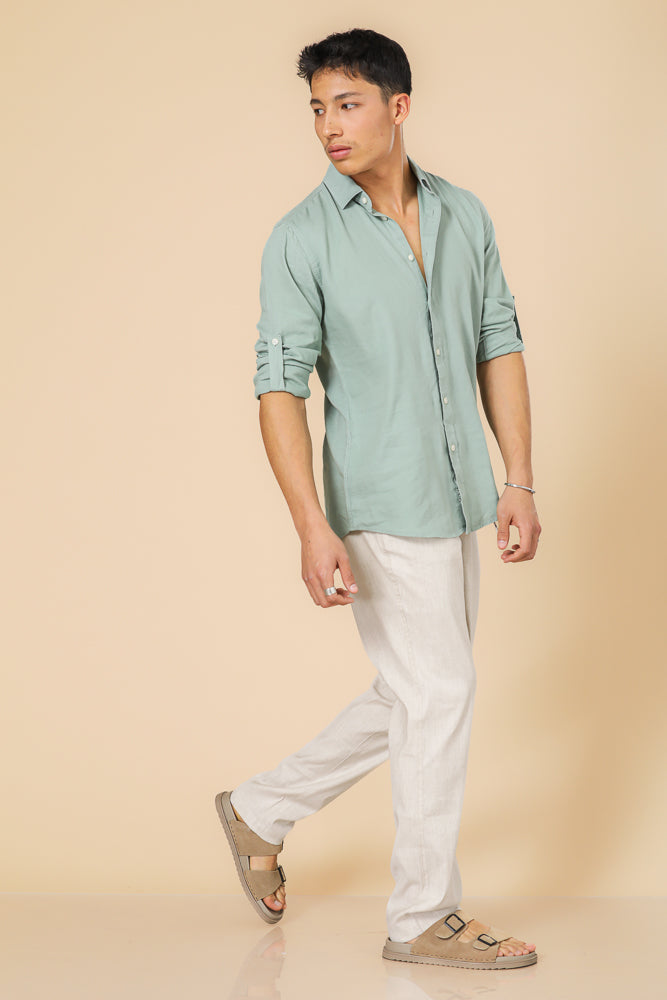 מכותפרת פשתן כיסים מודרן בצבע ירוק