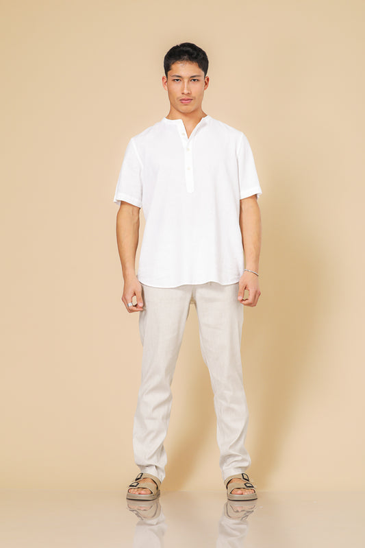 חולצה פשתן מנדרין מודרן בצבע לבן