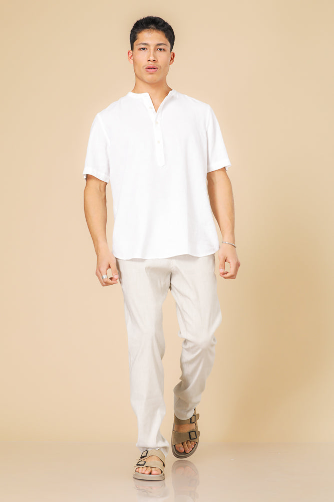 חולצה פשתן מנדרין מודרן בצבע לבן