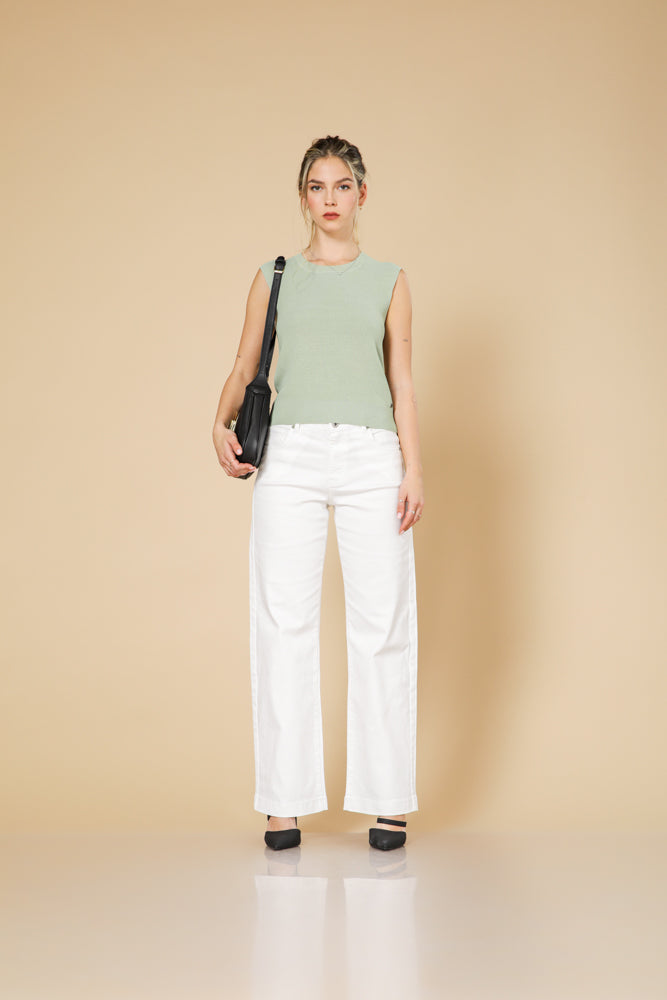 סריג ללא שרוול בצבע ירוק זית