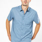חולצה מכופתרת שרוולים קצרים בצבע כחול - 1