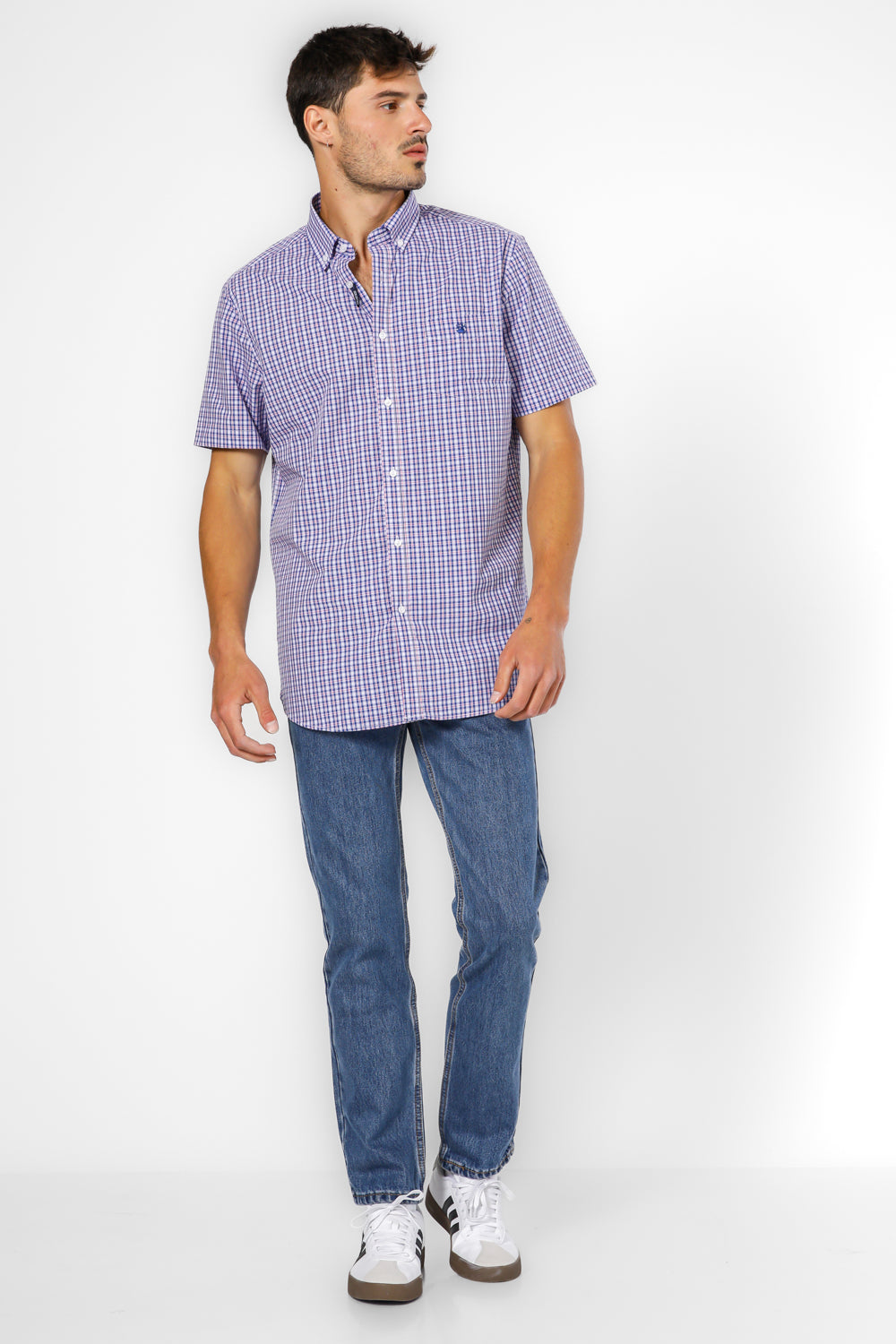 חולצה מכופתרת שרוולים קצרים בצבע נייבי