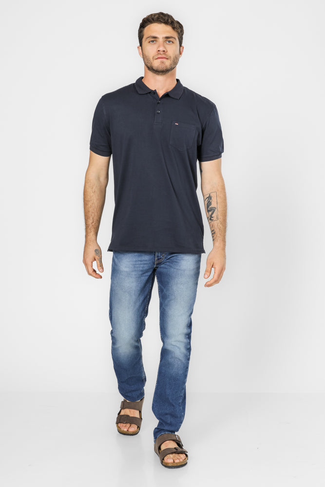 חולצה פולו עם כיס בצבע נייבי