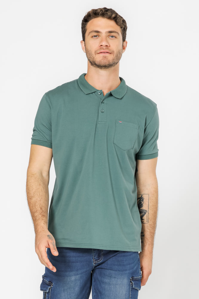 חולצה פולו עם כיס בצבע ירוק זית