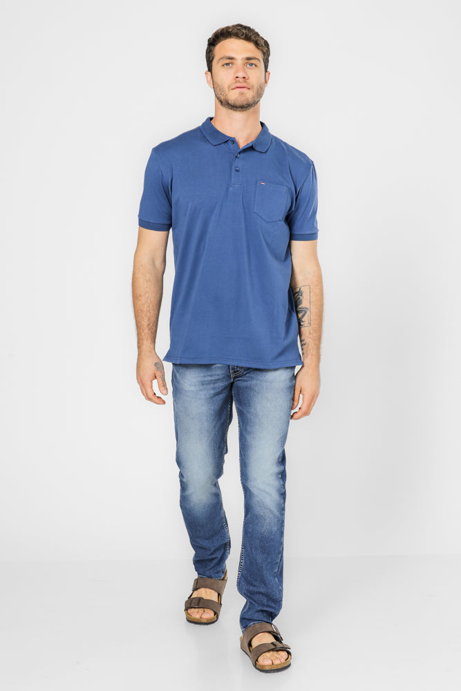 חולצה פולו עם כיס בצבע כחול