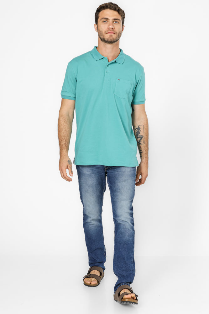 חולצה פולו עם כיס בצבע טורקיז