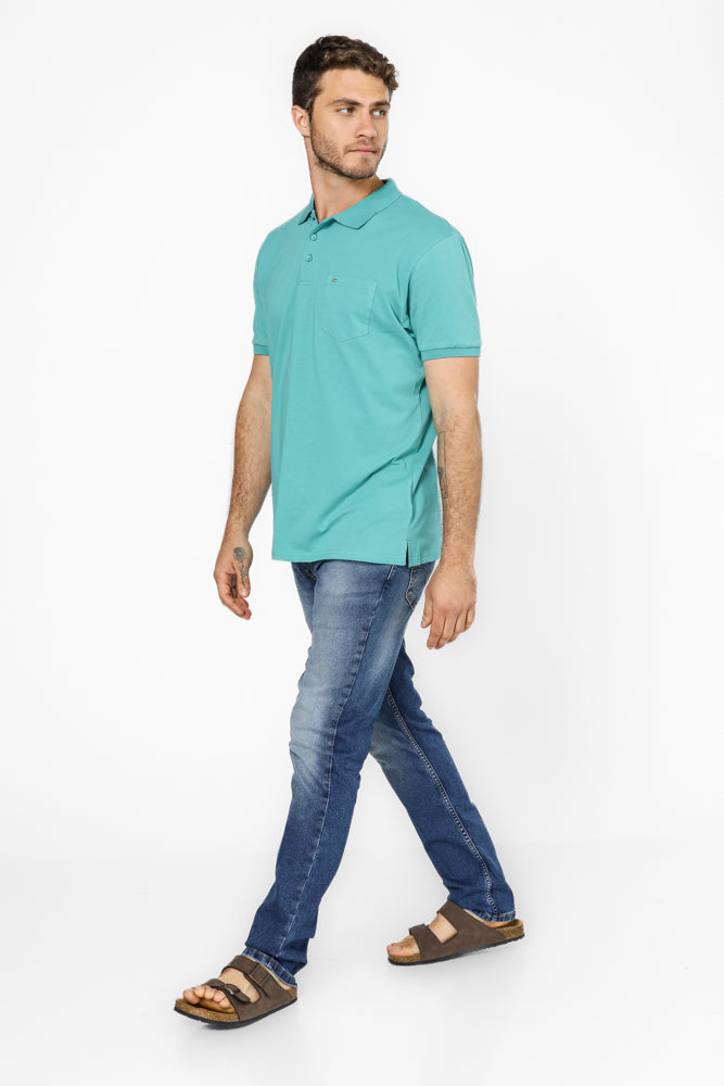 חולצה פולו עם כיס בצבע טורקיז