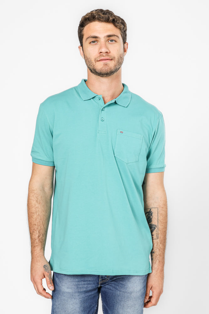 חולצה פולו עם כיס בצבע טורקיז