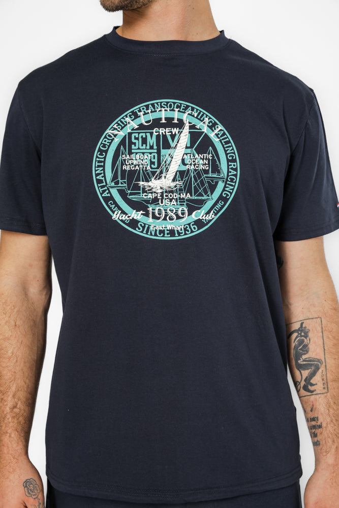 טישירט בייסיק בצבע נייבי עם הדפס