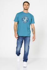 טישירט בייסיק בצבע כחול עם הדפס