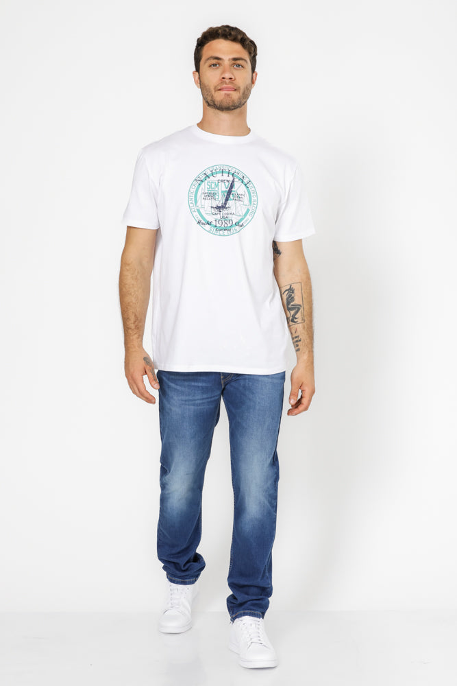 טישירט בייסיק בצבע לבן עם הדפס