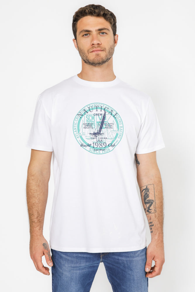 טישירט בייסיק בצבע לבן עם הדפס