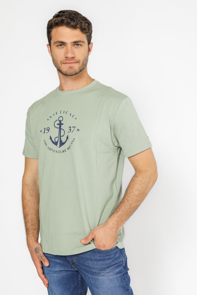 טישירט בייסיק בצבע ירוק עם הדפס