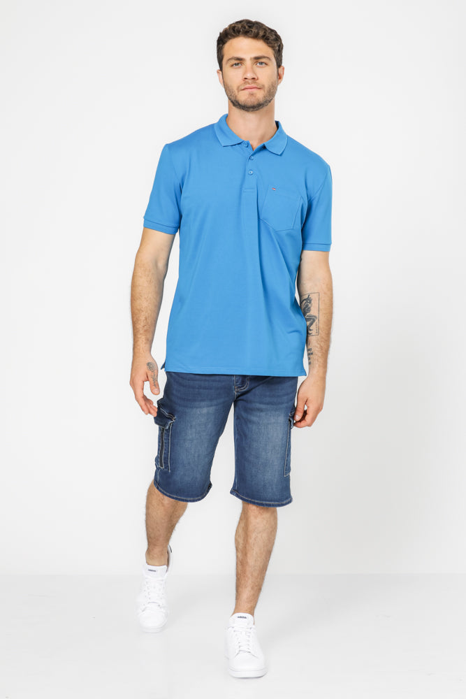 חולצה פולו עם כיס בצבע כחול