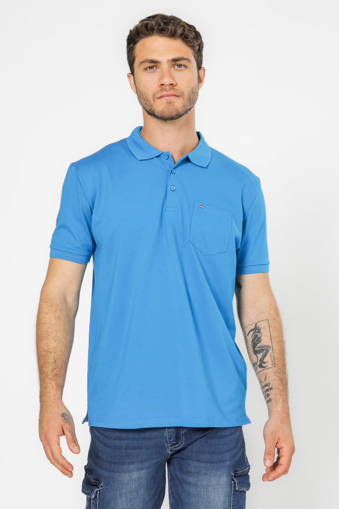 חולצה פולו עם כיס בצבע כחול