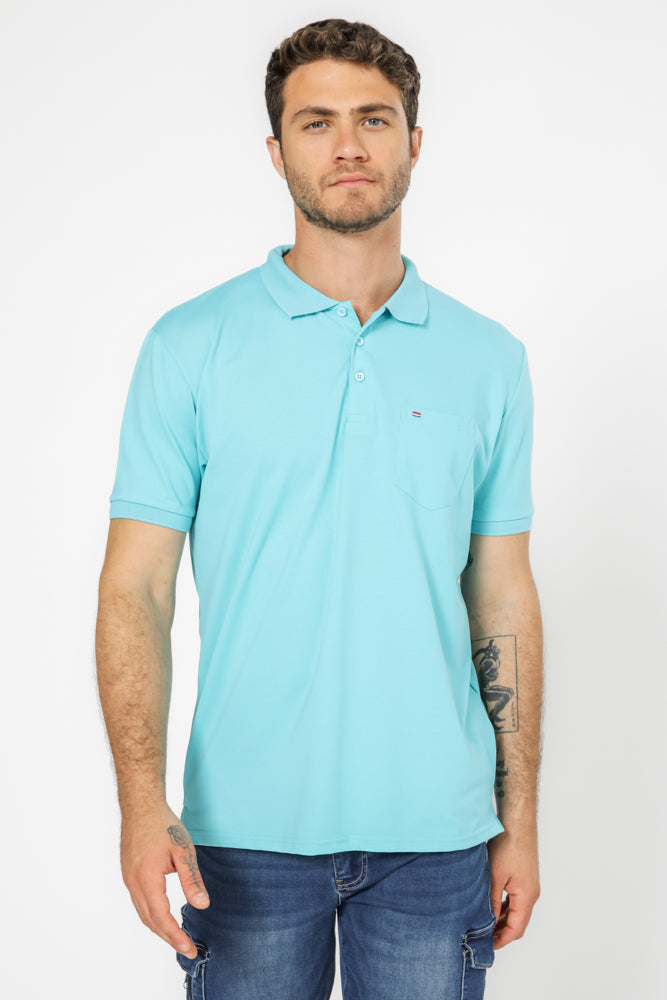 חולצה פולו עם כיס בצבע טורקיז
