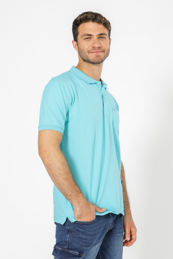 חולצה פולו עם כיס בצבע טורקיז
