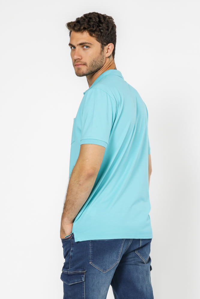 חולצה פולו עם כיס בצבע טורקיז