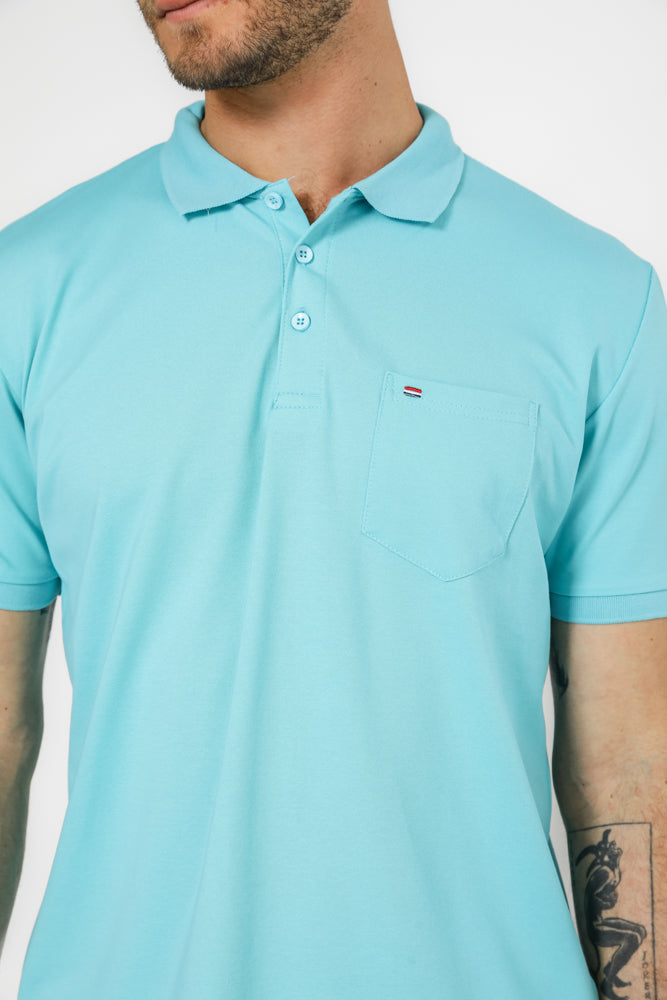 חולצה פולו עם כיס בצבע טורקיז