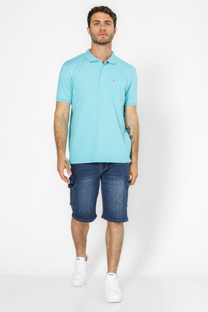 חולצה פולו עם כיס בצבע טורקיז
