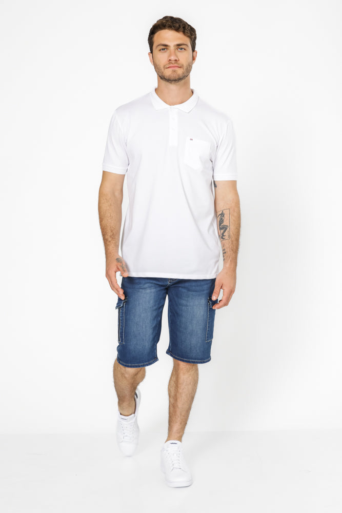 חולצה פולו עם כיס בצבע לבן